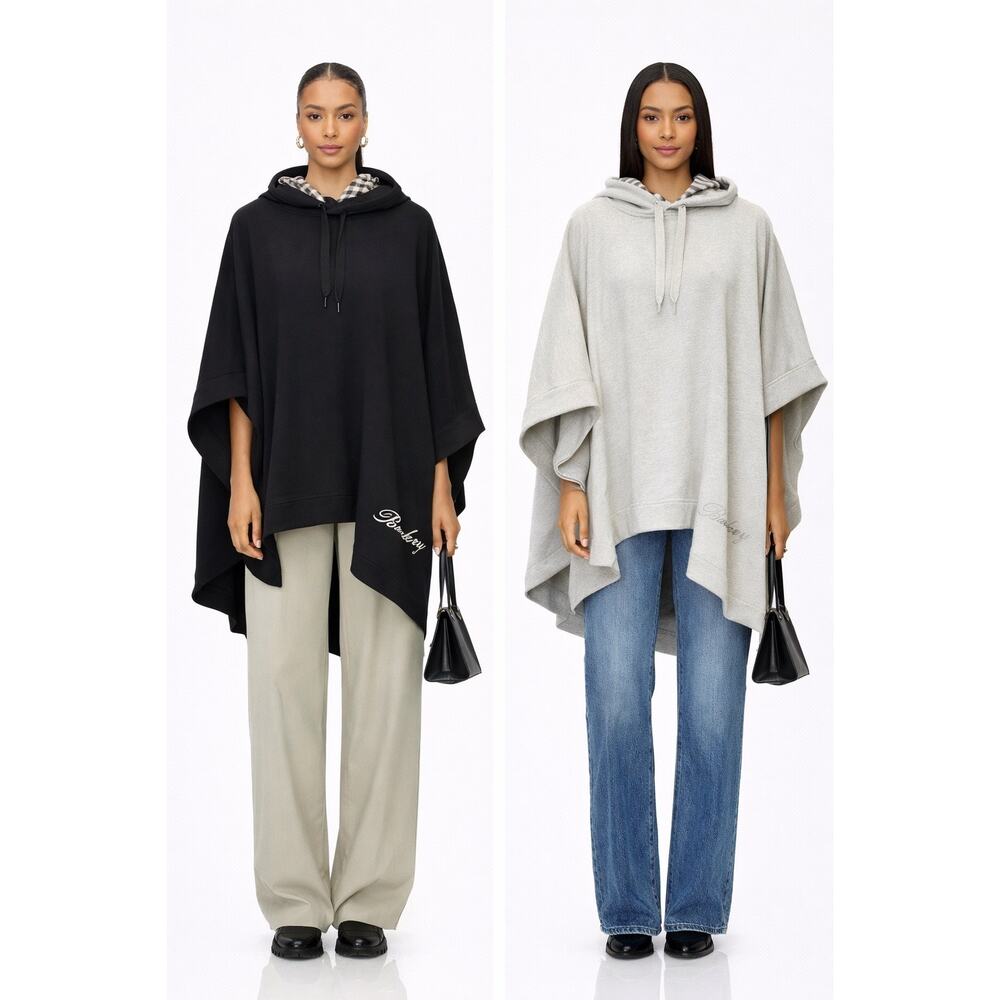 Burberry cotton hooded cape grey with check print - Picture 3 of 8